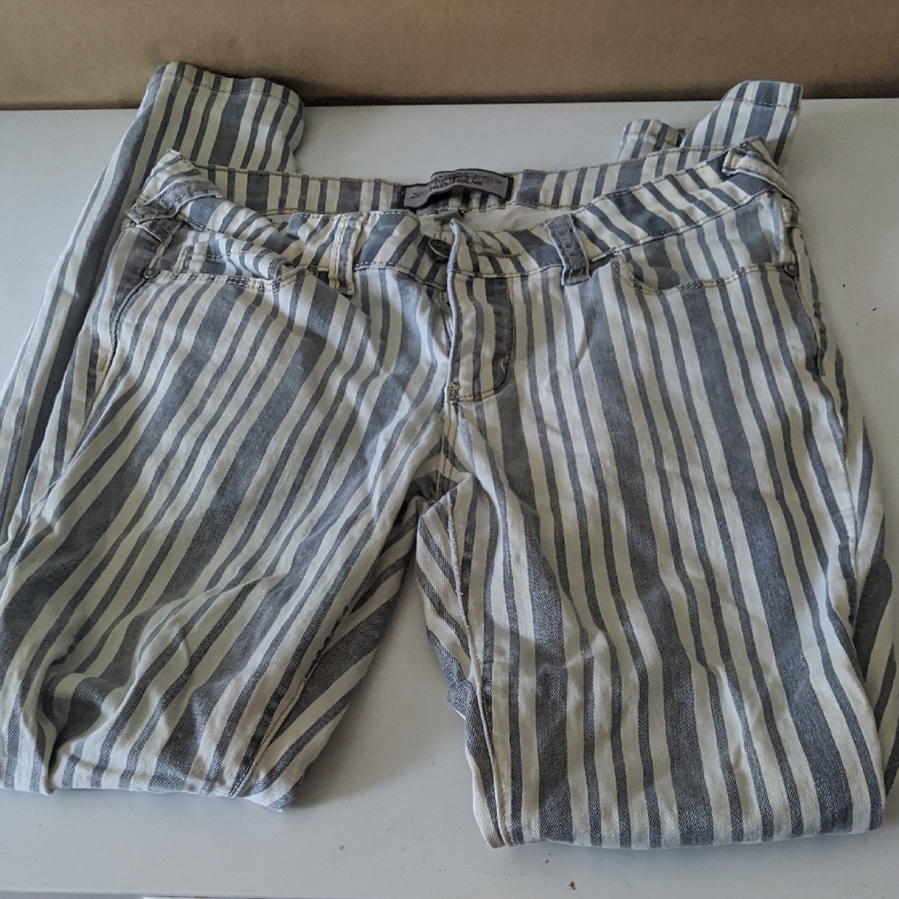 Striped Skinny Jeans 7 Blue White Boho Festival Denim Indie Sleaze Fisherman